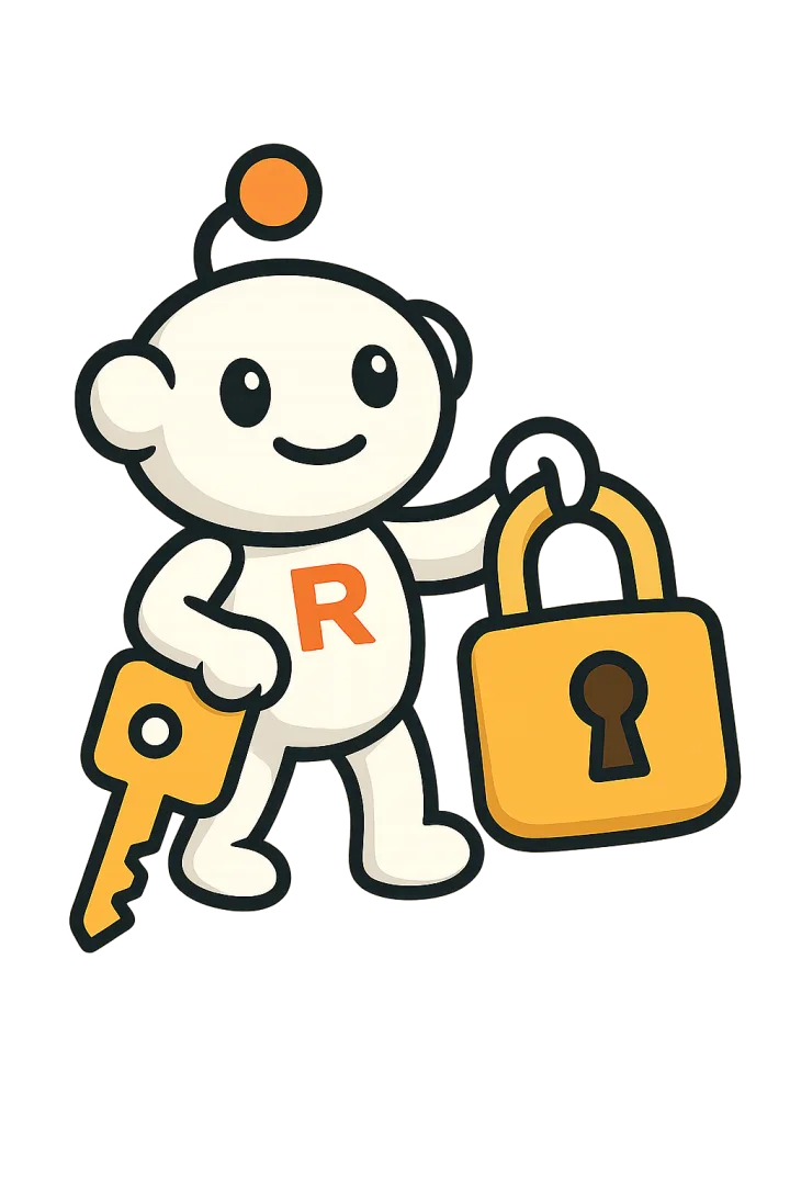 The Revelve mascot holding a key and a padlock