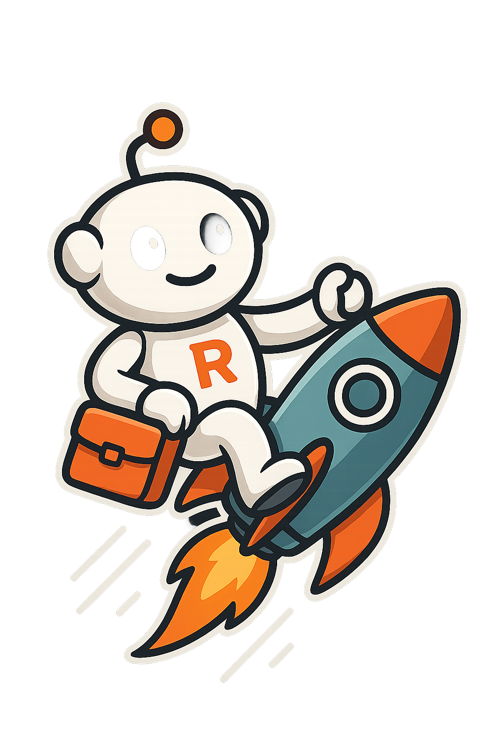 Reddit mascot on a rocket